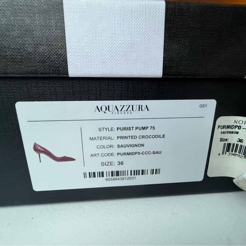 NWT Aquazzura Burgundy Croc Embossed Leather Pointed Toe Stiletto Pumps IT 36 - Picture 7 of 7